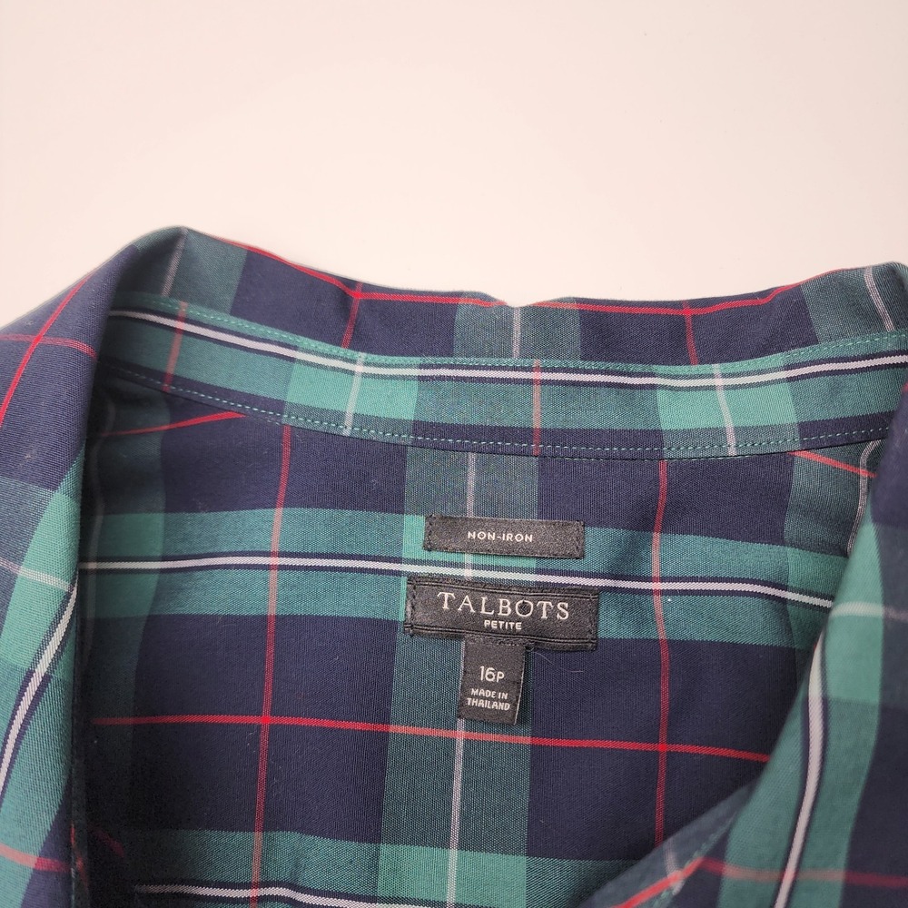 Talbots Top Women's 16P Black Watch Scottish Tartan Plaid Navy Green Red Popover - Picture 3 of 9